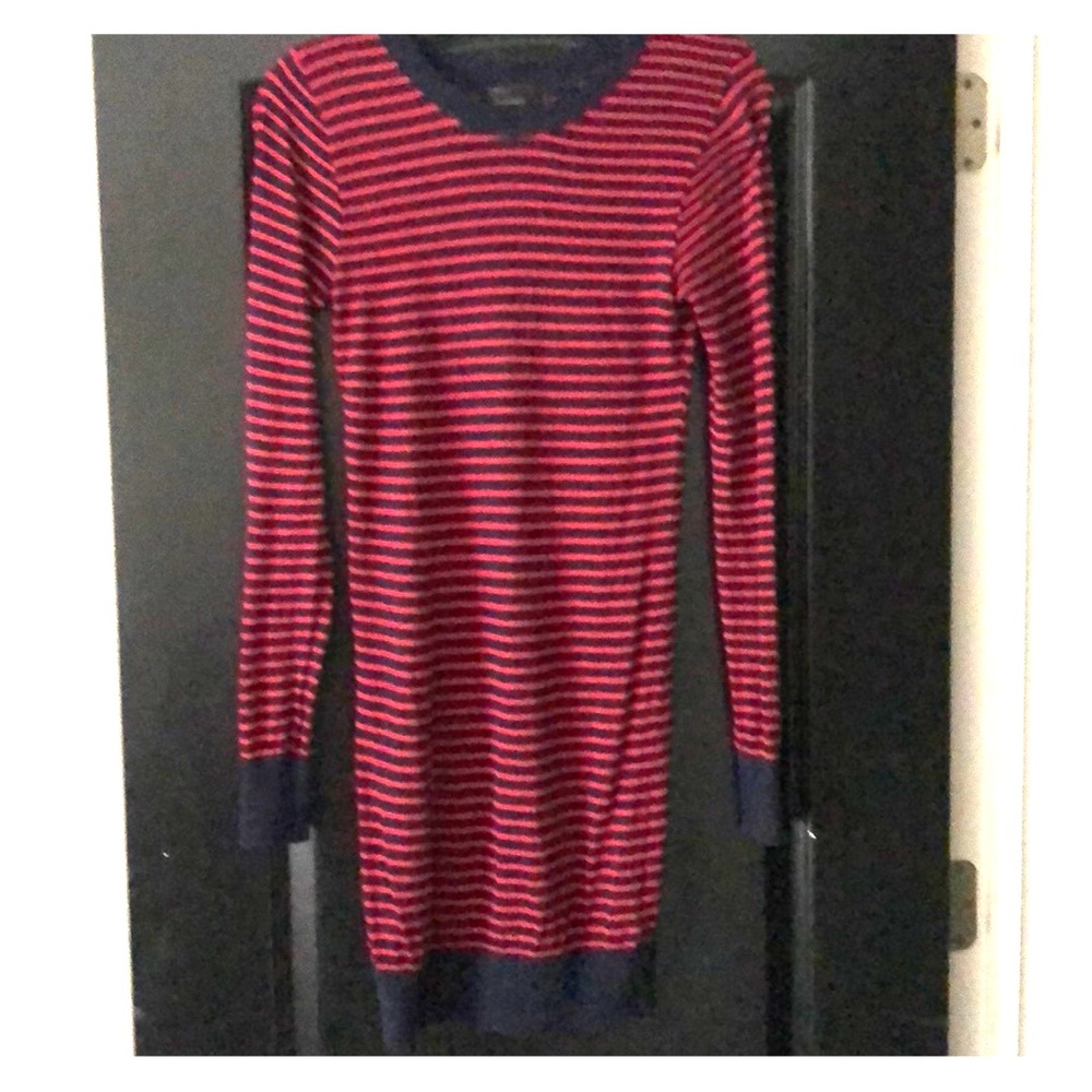 Red and navy striped sweater mini dress